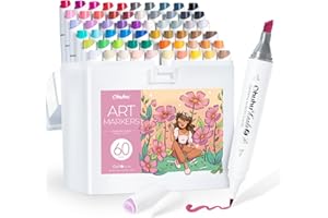 Ohuhu Alcohol Markers: Mini Brush & Slim Broad 60 Illustration Colors Dual Tip Brush Tip Alcohol-based Art Marker for Artists