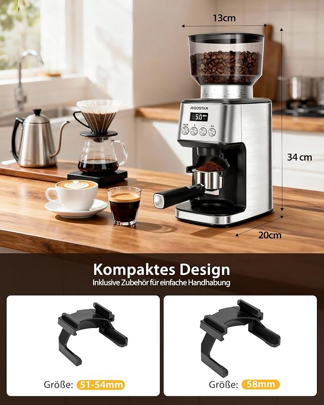 Elektrisch Kaffeemühle für Siebträger, mit 52 Mahleinstellungen