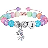 Hidepoo Valentines Gifts for Kids Girls - Unicorn Bracelet for Girls Gifts Adjustable Beads and Rhinestone Balls Unicorn Initial Bracelet Jewelry Birthday Gift Valentines Gift for Girl Kids Teens