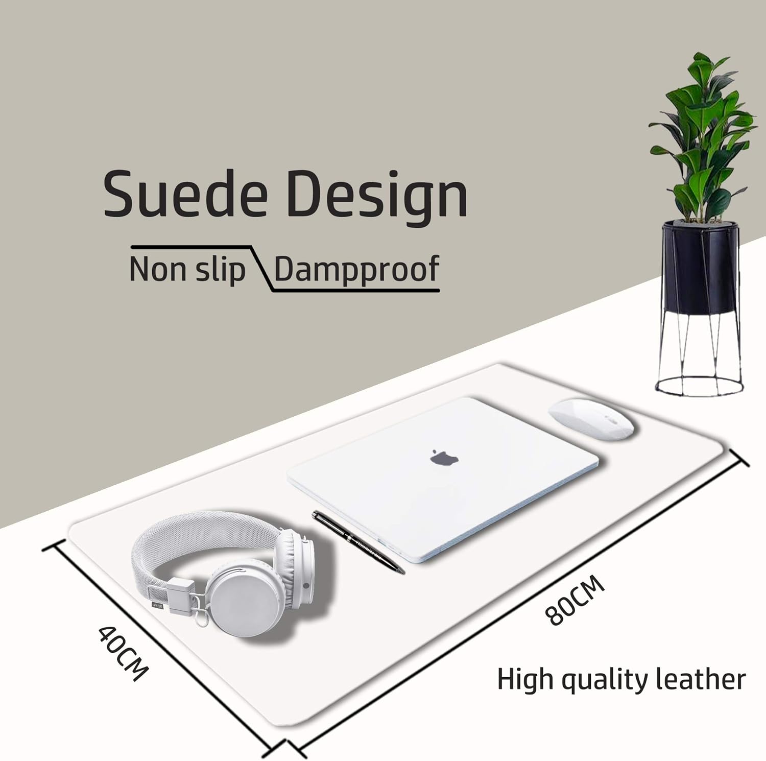 Leather Desk Protector, Office Mat, Non-Slip PU Leather Blotter, Waterproof Writing Pad for Office and Home (80cm x 40cm, Off-White) - Image 5