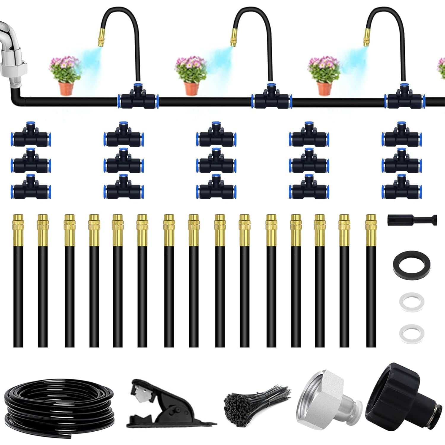 49.21Ft Drip Irrigation Kit Automatic Drip Irrigation System, 360° Bendable Garden Irrigation System, Garden Watering System Adjustable Bendable Nozzle Copper Sprayer System For Garden