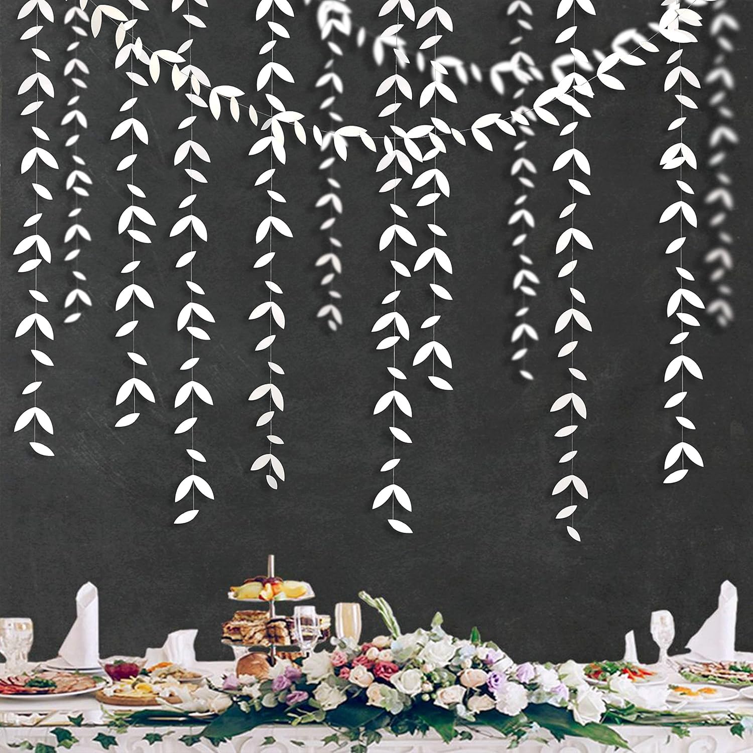 2 Pieces 26 ft White Leaf Garlands Hanging Leaves Streamer Decor Leaf Streamer for Birthday Party Decorations Wedding Engagement Supplies White
