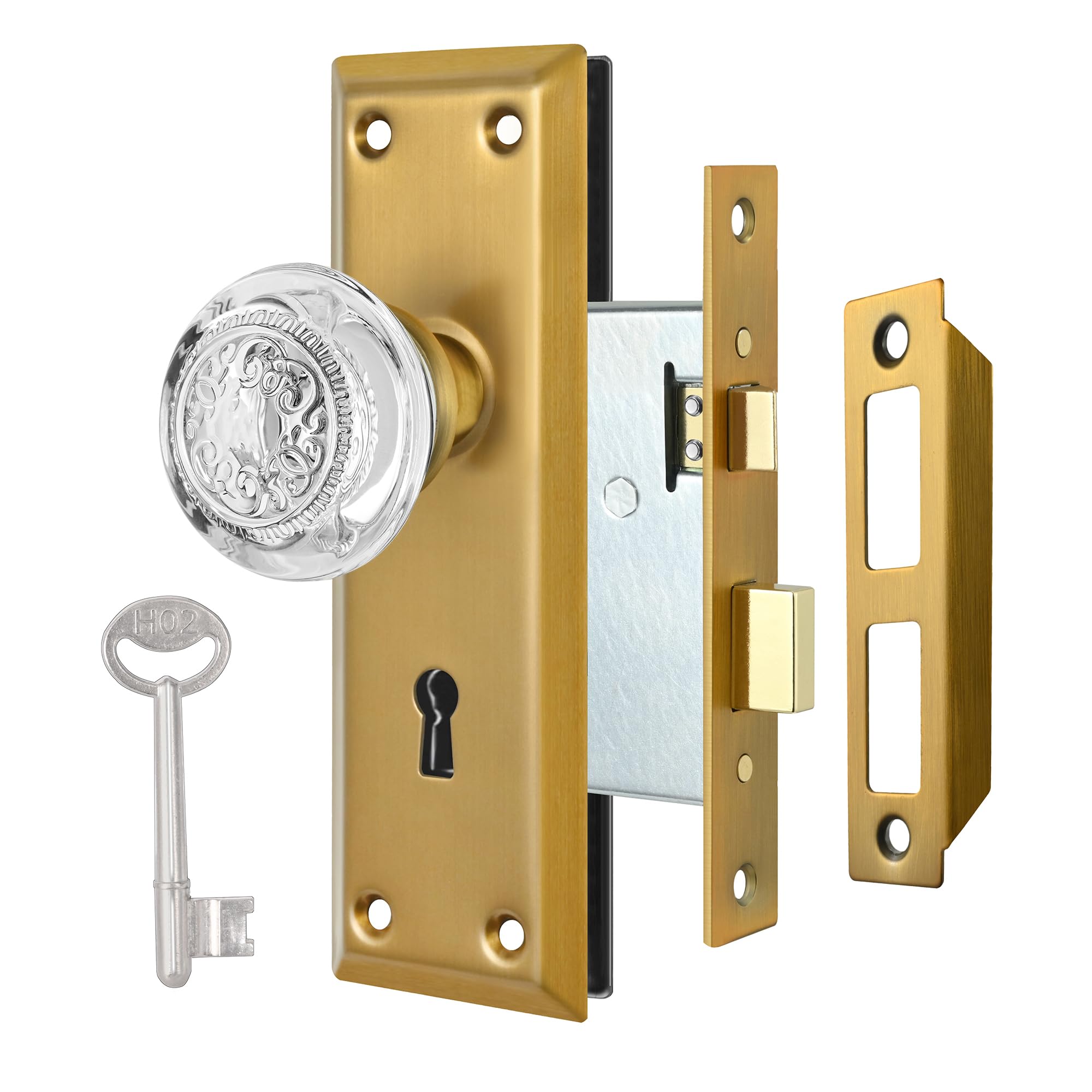 Photo 1 of ToPToToo Mortise Lock Set Interior Door, Glass Door Knobs with Lock,Old Style Door Knob Replacement, Vintage Antique Door Lock with Skeleton Key,Classic Antique Brass Finish