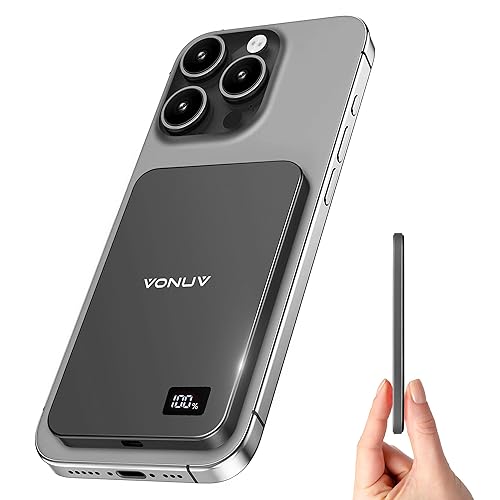 Magnetic Portable Charger 5000mAh, 15W Ultra Slim Wireless Portable Charger, Fast Charging for iPhone 16/15/14/13/12 Pro/Pro Max/Plus, Metal Shell, USB-C Cable to Charge Other Phones (Grey)