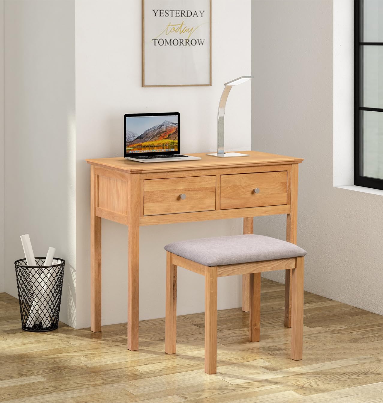 Hallowood Furniture Hereford Oak Dressing Table with 2 Drawers, Solid Wooden Dressing Tables, Vanity Desk, Wooden Console Table for Bedroom or Living Room Furniture
