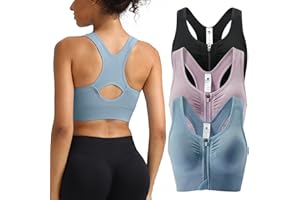 SPORME RUNNING Women's Zip Front Sports Bra Medium Support Racerback Removable Pads Double Hook Back Closure for Fitness