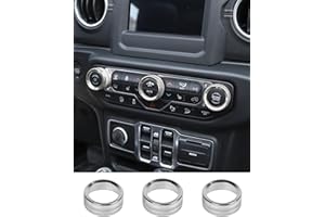 JeCar Air Conditioner Switch Knob Cover Aluminum Alloy Trim Cover Compatible with Jeep Wrangler 2018-2023 JL JLU & 2020-2023 Gladiator JT with Specific Dial Panel, Silver