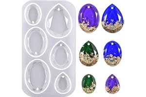 YSQOOL Waterdrop and Oval Resin Jewelry Molds,6 Cavities Silicone Pendant Molds for Resin Epoxy,Resin Casting Molds with Hanging Hole for DIY Gem Cabochon Pendant, Earring, Necklace Jewelry Making