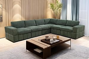 A Ainehome Living Room Furniture, Modular Sectional Sofa Set Oversized Green L-Shaped Sofa Set 6-Seat Modular Large Sectional Couch for Living Room(A-Green Corduroy)