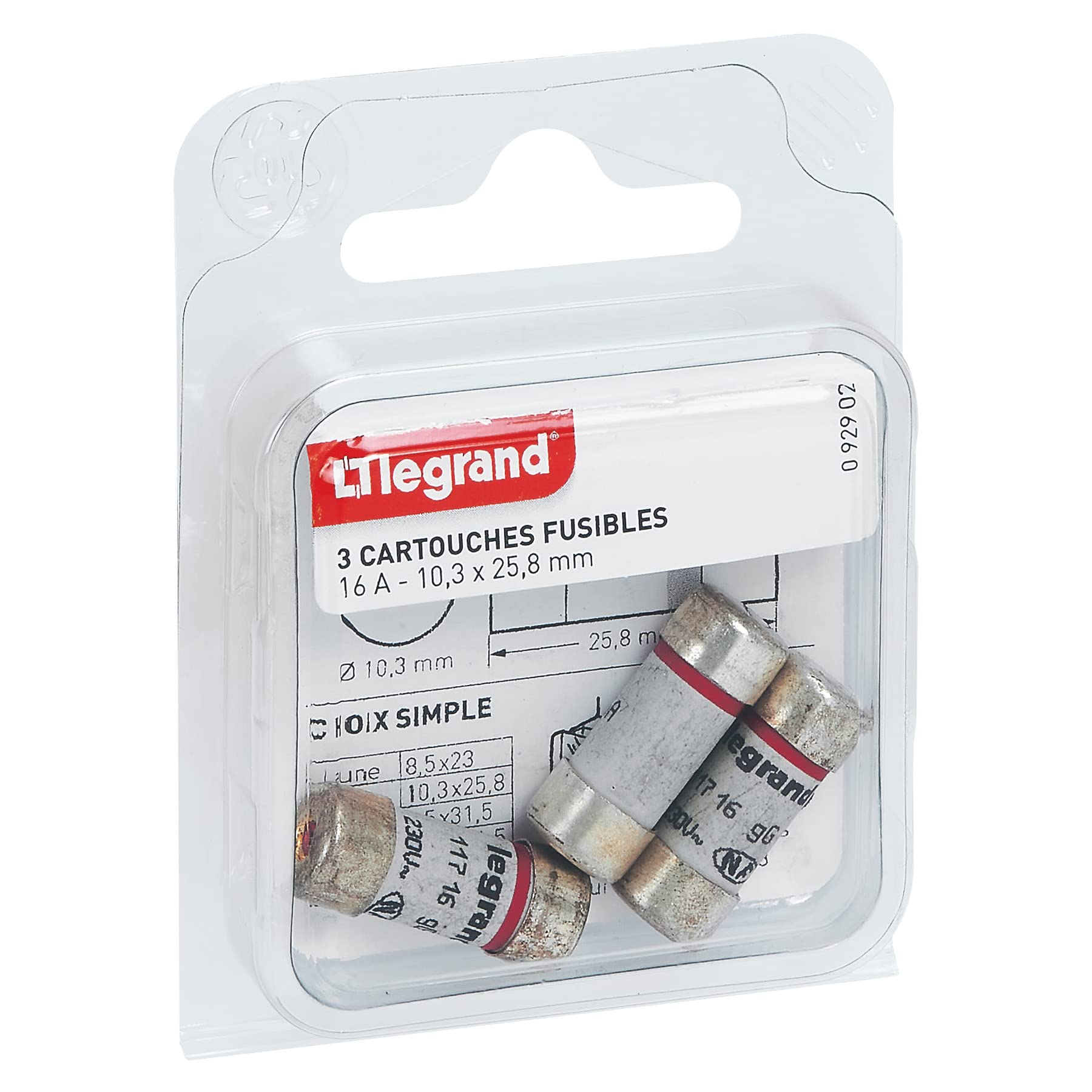 Legrand LEG92902 Cartridge Fuses 16 A / 10.3 x 25.8 mm/Set of 3