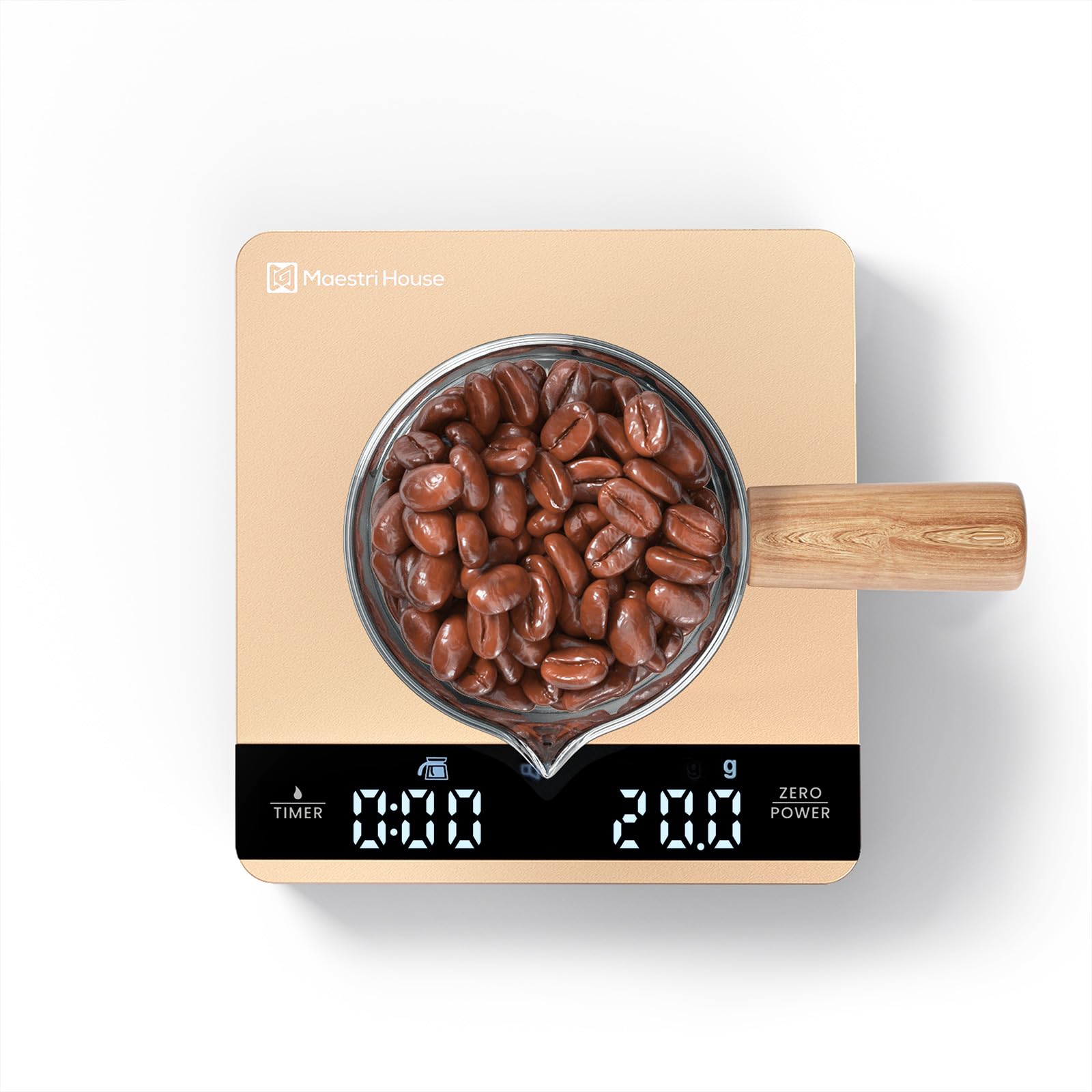 Mini Coffee Scale with Timer, Maestri House Rechargeable Espresso Scale, 2kg/0.1g Accurate Scale for Espresso and Pour-Over Coffee, Portable Digital Kitchen Scale with Automatic Timing-Gold Image