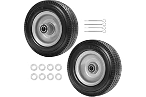LTNICER 10" Solid PU Tires and Wheels,2-Pack Tires 4.10/3.50-4 Flat Free Tubeless Tire Replacement Wheels for Garden Cart, Hand Truck, Wheelbarrows- 5/8"Axle Bore Hole,2 1/4" Offset Hub