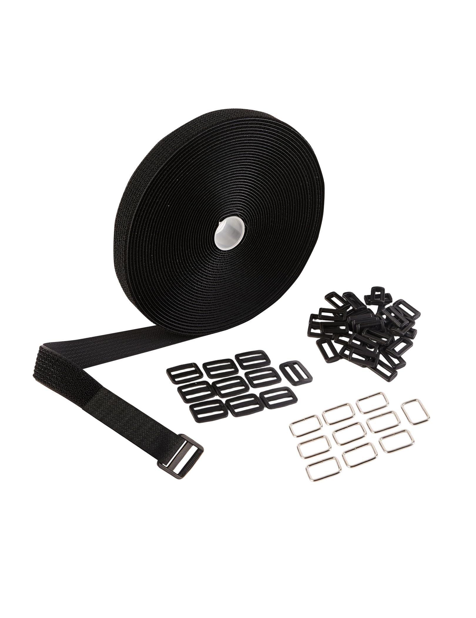 Photo 1 of 0.8" × 32Ft Hook-and-Loop Straps with 50 Buckles, Adjustable Fastening Cable Straps, Cut-to-Length Reusable Nylon Fastening Strap for Organizer and Cable Management, Black