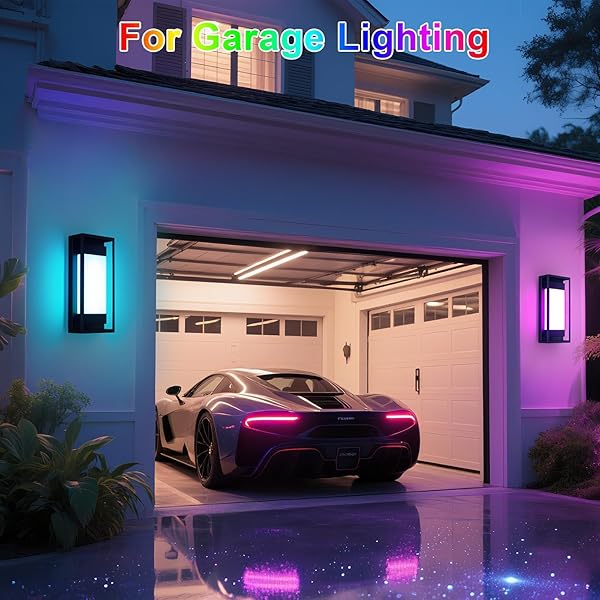 MODERN OUTDOOR WALL LIGHTS, 1500 LM SMART LED PORCH LIGHTS WITH 47 SCENE MODES, RGBCW EXTERIOR LIGHTING SCONCE, IP65 WATERPROOF, DIY COLOR EFFECTS FOR PATIO CHRISTMAS DECOR 1 PACK