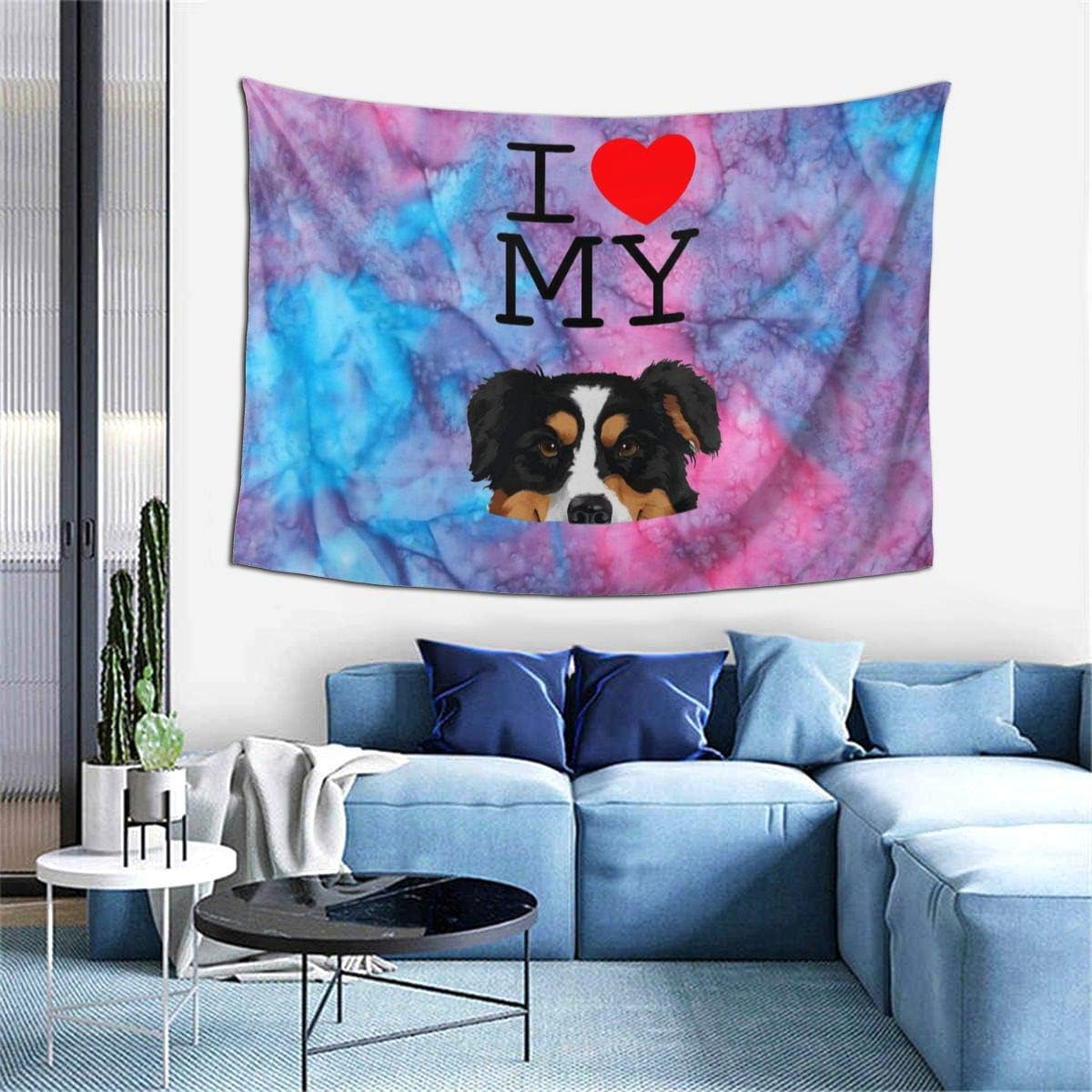 Tiizy I Love My Black Aussie Australian Shepherd Dog Tapestry Wall Hanging，Tapestry