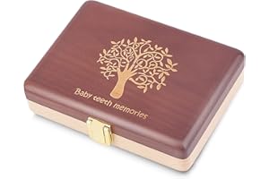 YUKIDOKE Wooden Baby Teeth Keepsake Box Fairy Teeth Box Handmade Storage tooth keepsake box with Photo Frame Stickers Suitable for Boys Girls First Tooth and Curl Memory Container loss teeth keepsake box