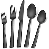 Herogo 40-Piece Matte Black Silverware Set for 8, Stainless Steel Square Flatware Cutlery Set, Tableware Eating Utensils Include Knife Spoon Fork, Satin Finish, Dishwasher Safe