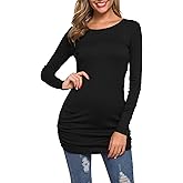 TORARY Women's 2025 Casual Long Sleeves Slim Fit Crew Neck Ruched Tunic Top T-Shirt Dress