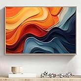 Picture Orange Abstract Line Art Prints Navy Blue Painting Orange and Blue Wall Art Colorful Abstract Artwork Colorful Pastel Poster Modern Terracotta Picture for Bedroom Living Room 16x24in No Frame