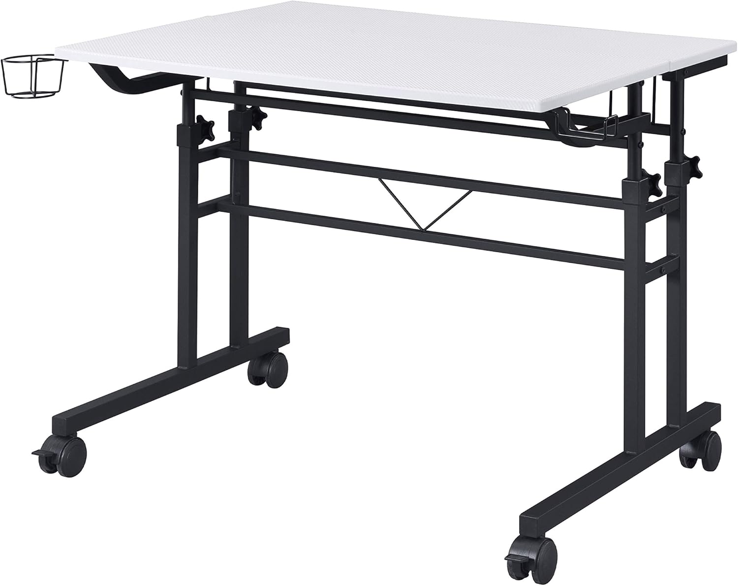 Techni Mobili Rolling Writing Height Adjustable Desktop and Moveable Shelf,White Desk: Furniture & Decor