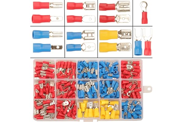Feggizuli 280PCS Crimp Connectors, 2.8mm 4.8mm 6.3mm Male and Female Spade Connector kit, 15 Types Crimp Terminals Electrical