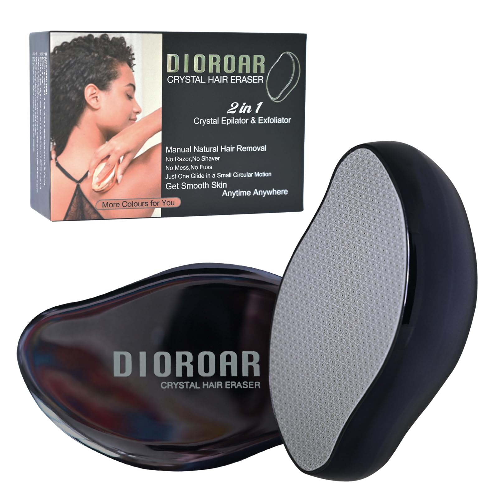 DIOROAR Crystal Hair Removal Device,Upgrade Crystal Hair Remover Stone,Physical Nano Glass Hair Eraser,Painless Epilator and Exfoliator Without Shaver for Soft Silky Skin(Black)