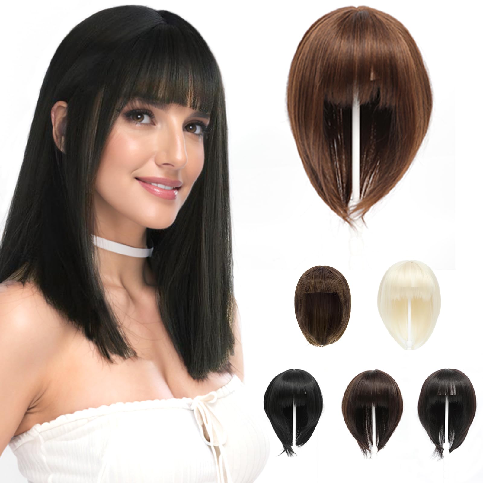 BUYOGET Brown Hair Topper Clip in Hair Pieces for Woman Short 12 Inch Clip in Toppers with Fringe for Thinning Hair
