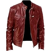 SWJGLITTR Men Slim Fit Motorcyle Leather Jacket Zip-Up Windbreaker Leather Jackets Lightweight PU Vintage Biker Coat