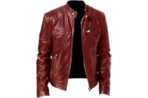 SWJGLITTR Men Slim Fit Motorcyle Leather Jacket Zip-Up Windbreaker Leather Jackets Lightweight PU Vintage Biker Coat