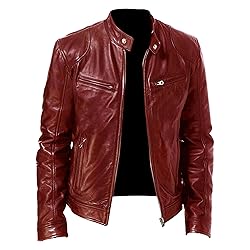 SWJGLITTR Men Slim Fit Motorcyle Leather Jacket