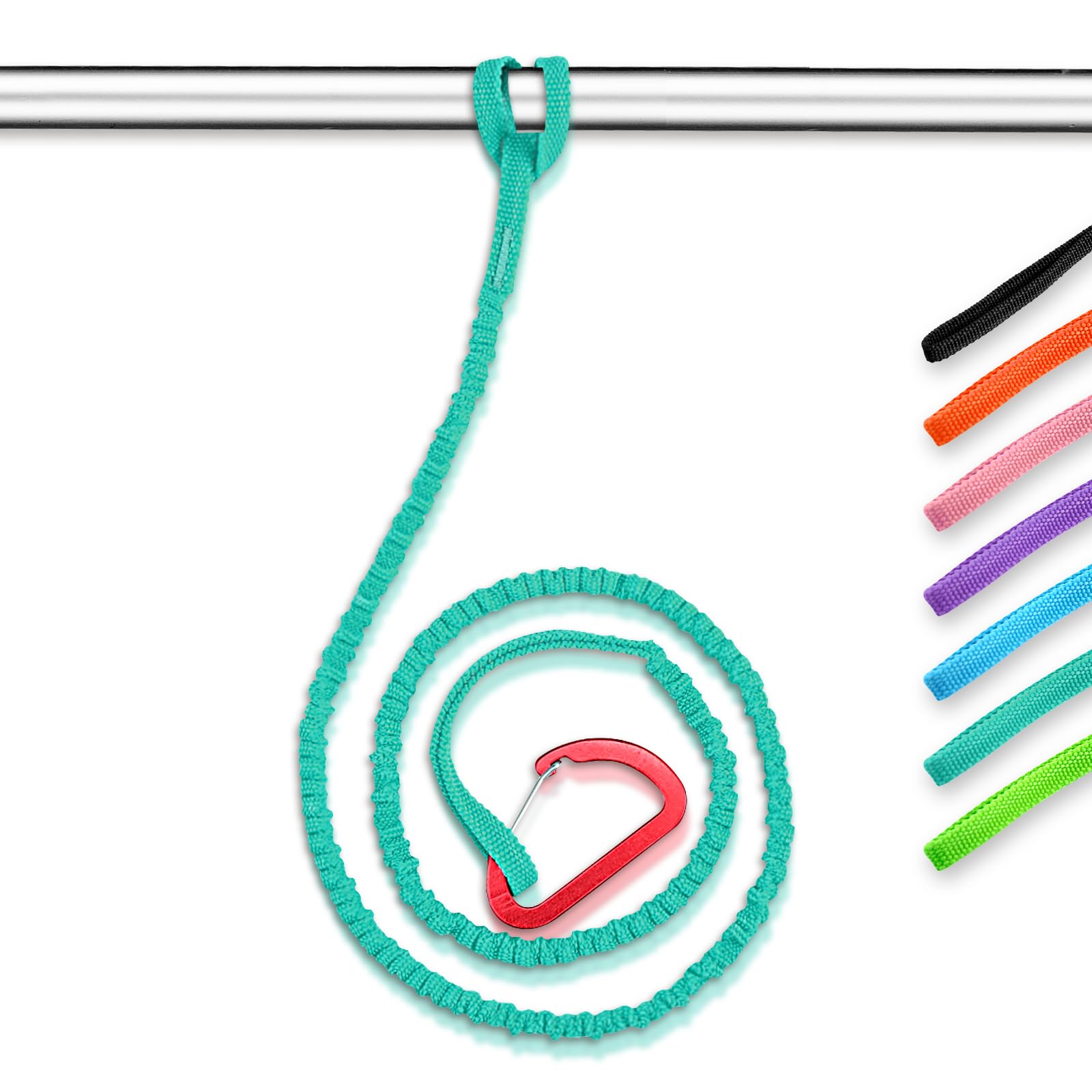 OCEANBROAD Kayak Paddle Leash with D-Ring Stretchable Bungee Strap Lanyard Rope for SUP Kayaking Boating Canoeing Fishing Pole Rod 4-7 Feet Teal 1 Pack