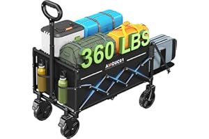AMADA HOMEFURNISHING Wagon Cart Foldable, Collapsible Wagon Cart with 360 LBS Max Load & Expandable Storage, 90L Foldable Gro