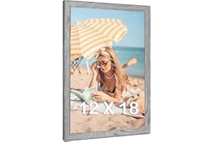 MOUDAMION 12x18 Wood Frame Gray, Rustic Natural Grey Wooden 18x12in Poster Picture Frame, Distressed 12 x 18inch Woodgrain Gallery Photo Frame with HD Plexiglass, Horizontal Vertical Wall Mounting Display 1pcs