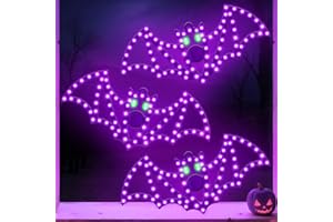 HappyAlley 3 Pack 14" Halloween Classics Twinkling LED Bats, Hi-Vibrant Aluminum Frame Bats Window Silhouette Lights, Purple and Green LED Lights, Holiday Indoor Outdoor Decoration