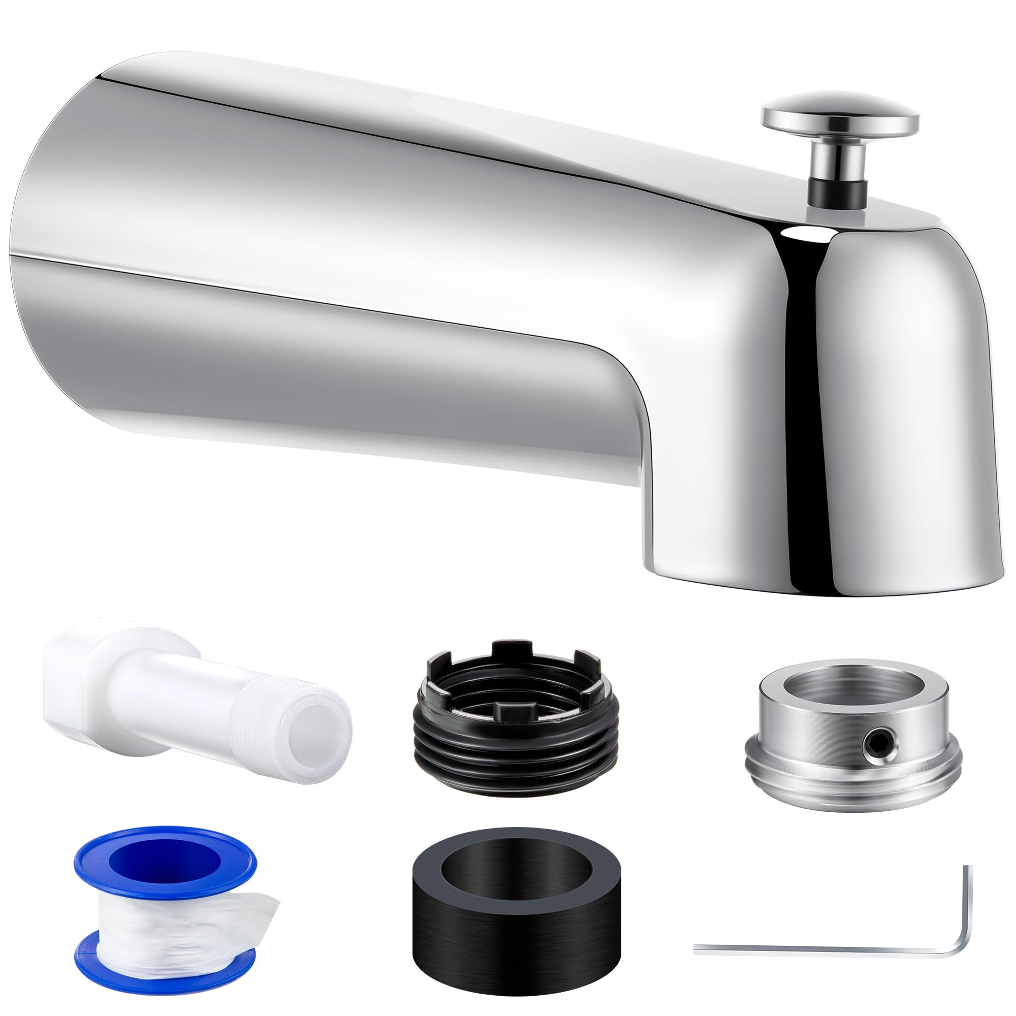 Photo 1 of Dreyoo 7 Inch Tub Spout (Universal Fits 1/2" Copper Pipe, 1/2" IPS and 3/4" IPS), Bathroom Bathtub Faucet with Adapters and Hex Wrench (Chrome,with Diverter)