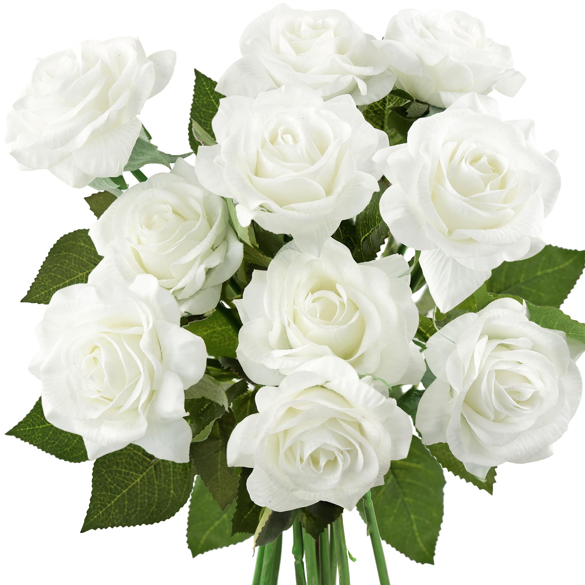 FiveSeasonStuff 10 Stems Real Touch Roses Artificial Flower Silk Roses ‘Petals Feel and Look like Fresh Roses' Bouquet of Flowers Floral Arrangements (White #1) — image 1