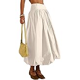 peassa Women's Bubble Long Skirt Elastic Waist A-Line Pleated Ruffle Flowy Balloon Maxi Skirts with Pockets