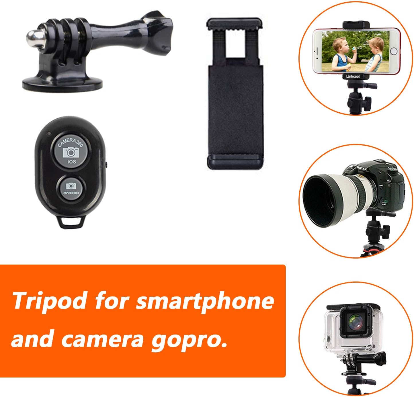 Phone Tripod, Linkcool Octopus Phone Tripod Portable and Adjustable Tripod Stand Holder with Universal Clip and Bluetooth Remote Compatible with Most Smartphones, GoPros, and Digital Cameras : Camera & Photo