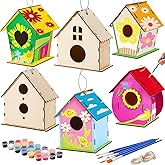 Coloch 6 Pack DIY Birdhouse Kits, Wooden Arts and Crafts for Kids to Build and Paint (Includes Paints and Brushes), Painting 