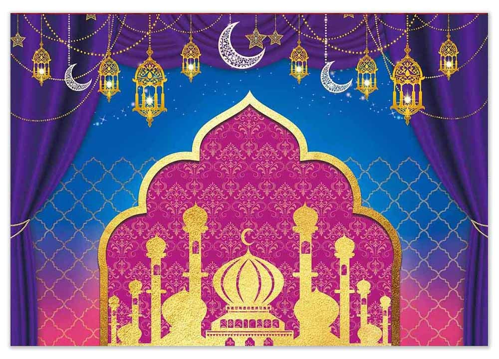 Allenjoy Nights Magic Genie Theme Backdrop Arabian Moroccan Birthday Party Decor Banner 7x5ft Gold Glitter Indian Bollywood Princess Sweet 16 Baby Shower Photography Background Photobooth Props
