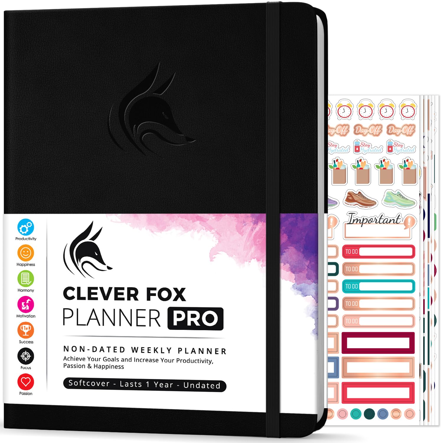 Clever Fox Planner PRO – Weekly & Monthly Life Planner to Increase Productivity, Time Management and Hit Your Goals, 21.5x28cm (Black) — image 1