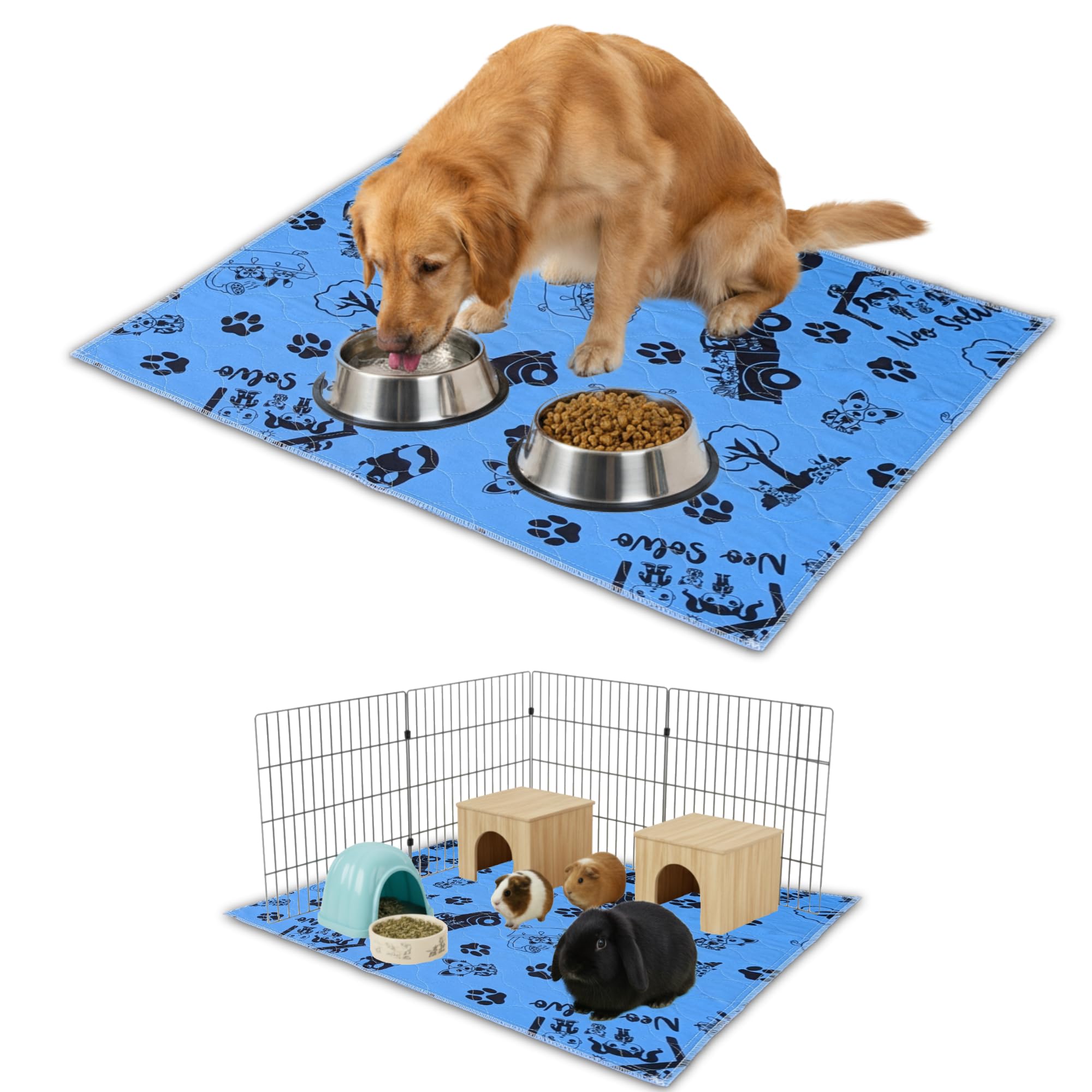 NEO SOLVO Pee Pad 60cm x 120cm - Reusable Waterproof Absorbent Non-Slip - for Dog, Bunny, Guinea Pigs, Cat - Under the Bowl - Potty Training - Under Litter Box - Cage Bottom