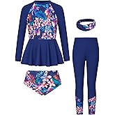 GRACE KARIN Girls Long Sleeve Swimsuit Mermaid Bathing Suit Rash Guard Swimwear 4 Piece Size 5-12
