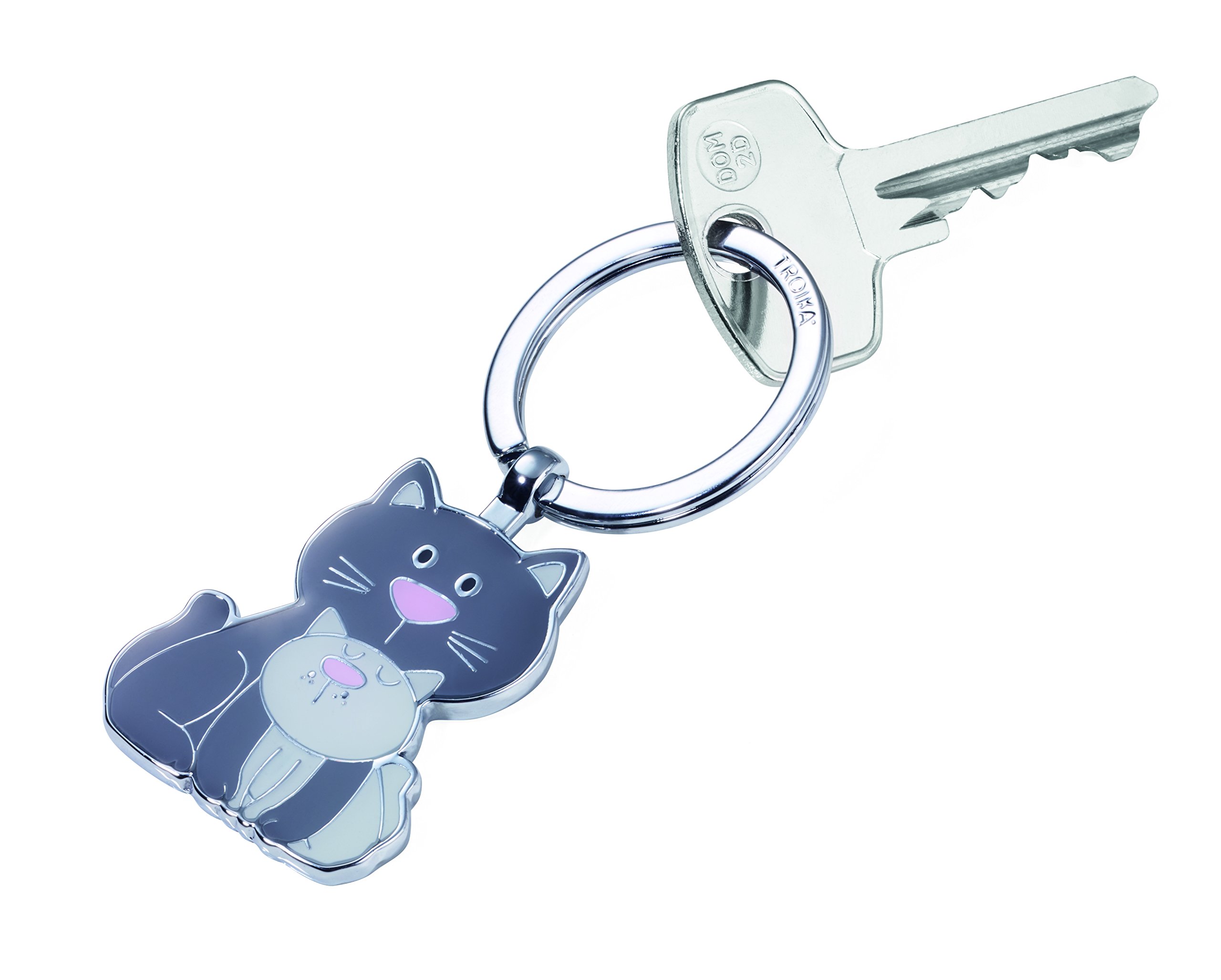 Troika CAT & KITTY – KR18-04/GY – Keyring – Cat, Kitten - Meow - Meow – cast metal/enamel– shiny – chrome plated – dark gray, light grey original