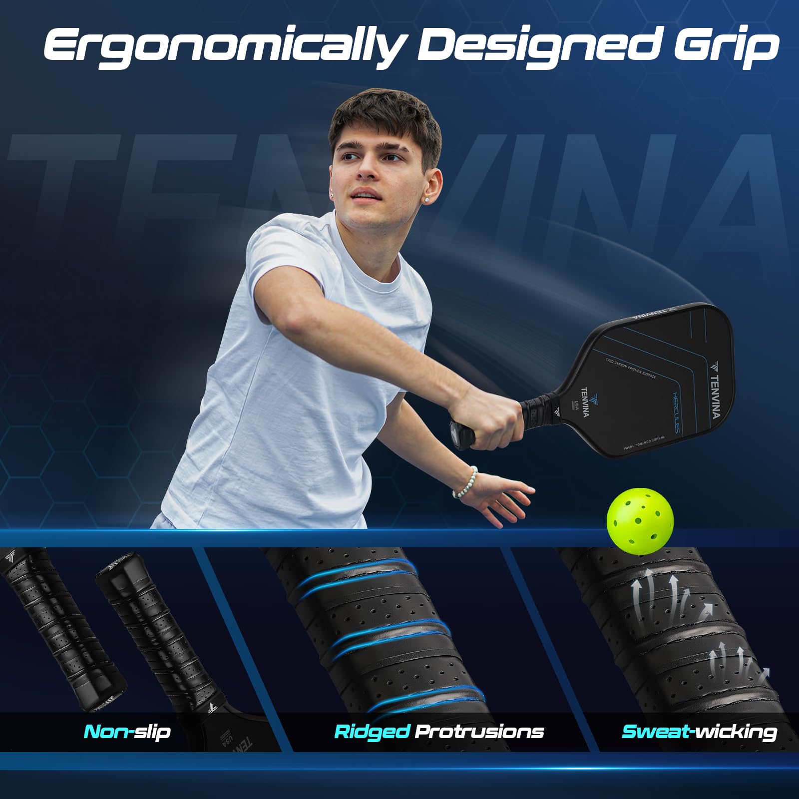 TENVINA Pickleball Paddles, Multi-Layer T700SC Textured Carbon Fiber Pickleball Paddle, 4-Types of Thicknesses and Shapes, USAPA Approved Pickle Ball Paddle, Strong Power and Spin Surface
