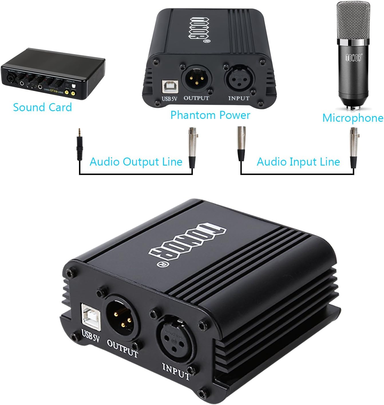 TONOR Pro Condenser Microphone XLR to 3.5mm Podcasting Studio Recording Condenser Microphone Kit Computer Mics with 48V Phantom Power Supply Black: Musical Instruments
