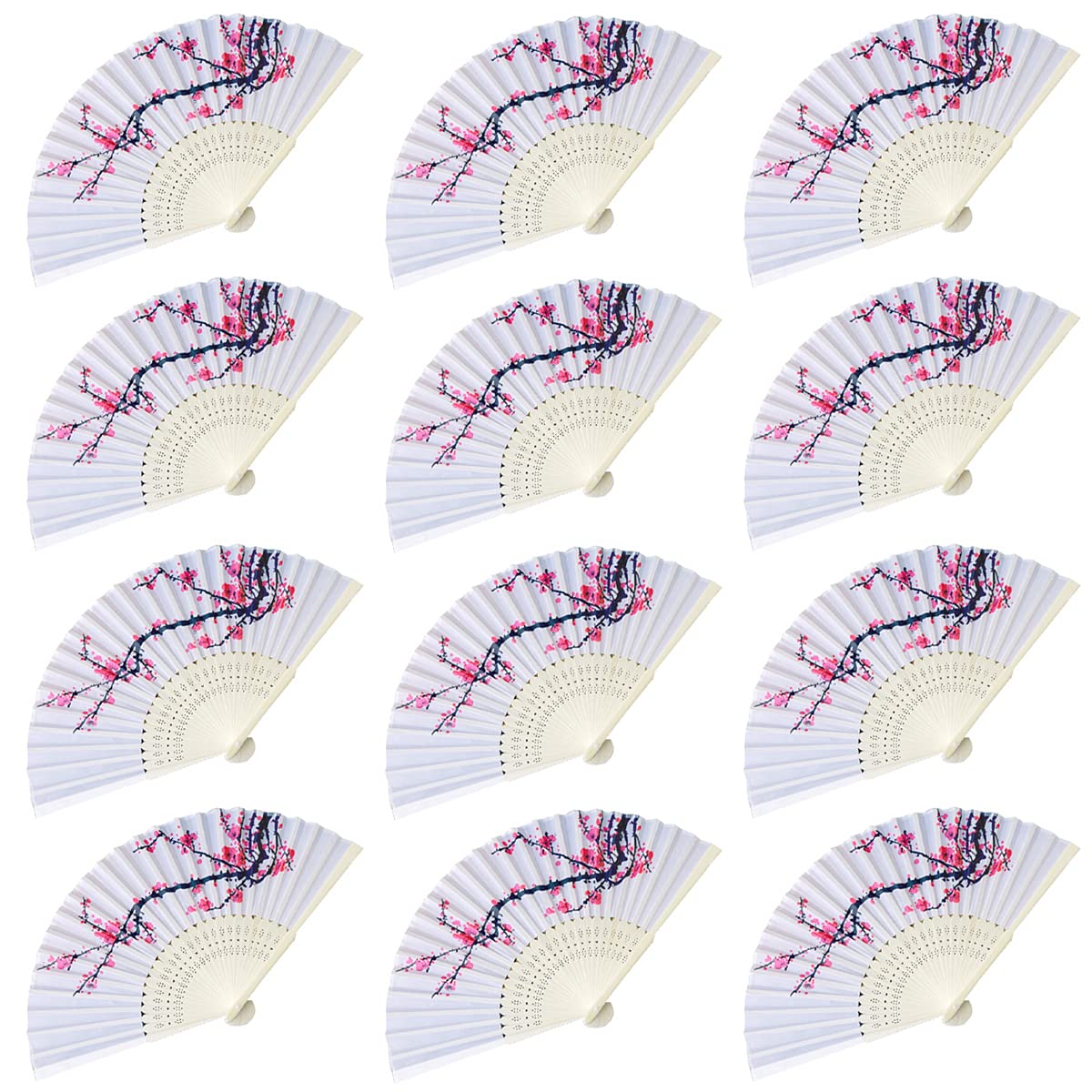 Photo 1 of LYART 12PCS Delicate Cherry Blossom Design Silk Folding Hand Fan Wedding Favors Gifts,Fan Girls, Ladies, Church Wedding Gift, Party Favors, DIY Decoration Music Festival, Party, Parade