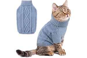 ALAGIRLS Dog Sweater Winter Puppy Clothes, Turtleneck Warm Soft Knit Cat Sweater, Pullover Christmas Holiday Pet Apparel for Small Medium Dogs, Haze Blue M
