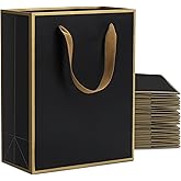 YACEYACE Black and Gold Gift Bags with Handles Bulk, 20Pcs 8x4.25x10.5 Inch Black Medium Paper Bags with Gold Frame,Boutique Gift Bag, Birthday Bag