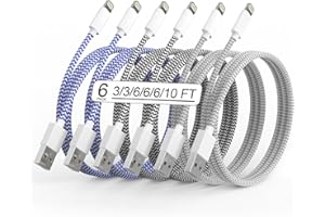 SISXSO 6Pack(3/3/6/6/6/10FT)[Apple MFi Certified] iPhone Charger Lightning Cable Fast Charging iPhone Charger Cord Nylon Braided for iPhone14/13/12/11Pro Max/XS MAX/XR/XS/X/8/7Plus iPad AirPods
